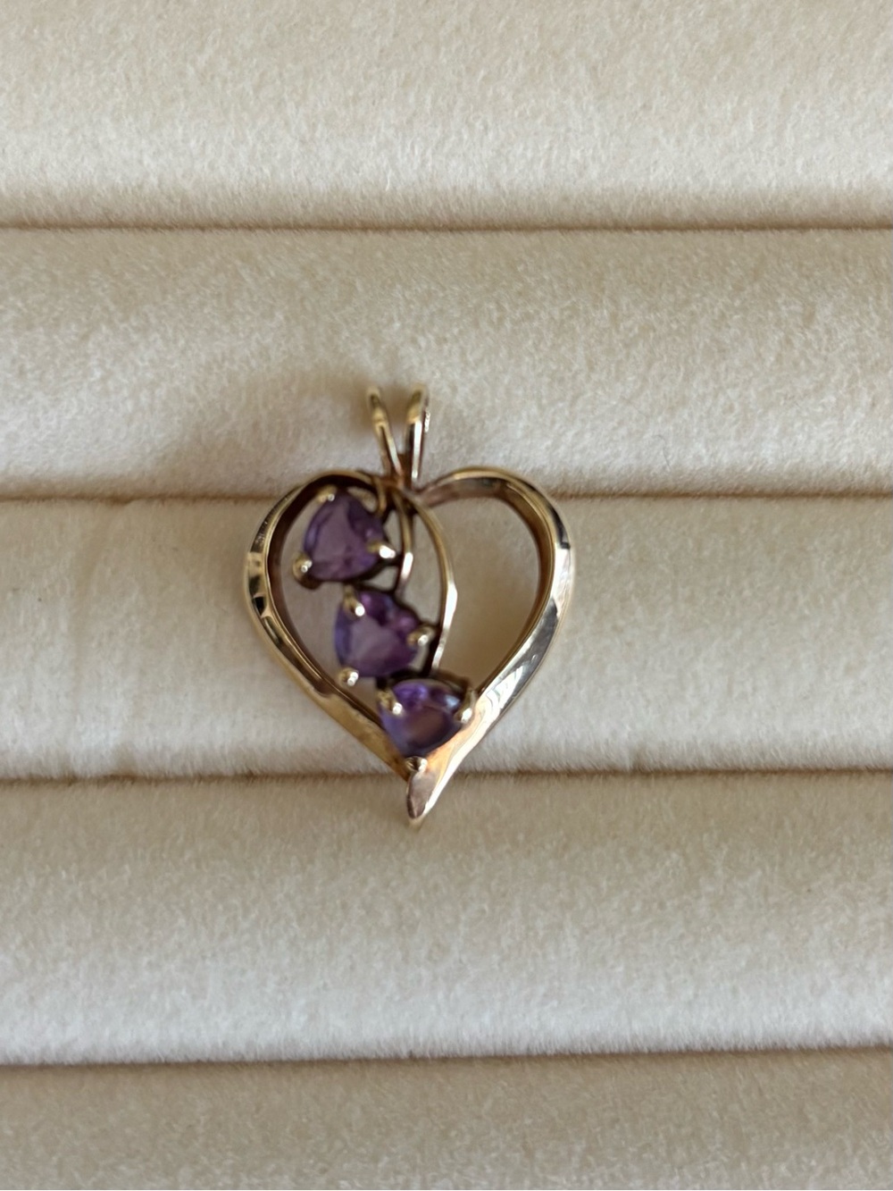Gold Heart Pendant with amethyst Stones